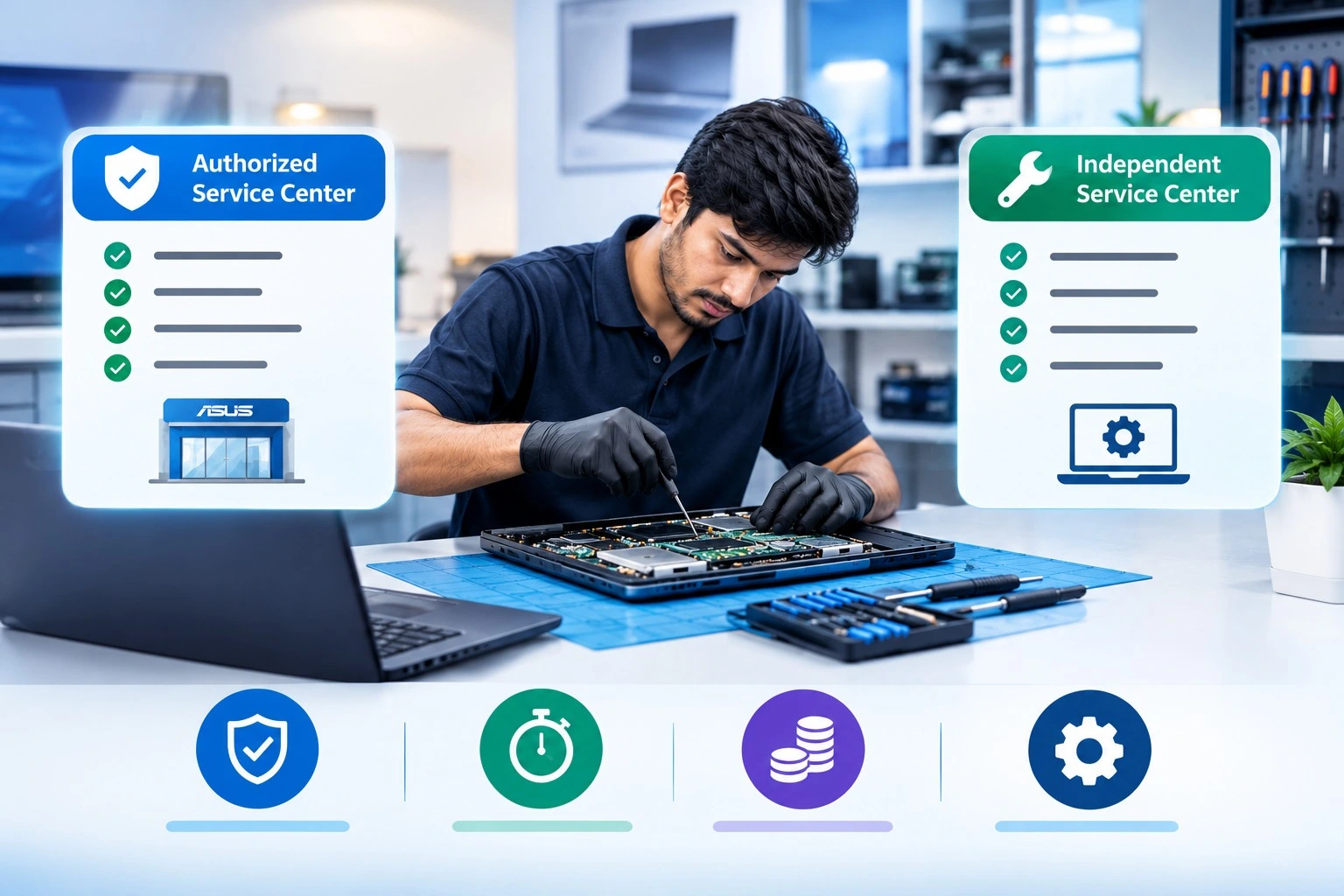 Asus authorized service center vs independent specialist repair facility comparison